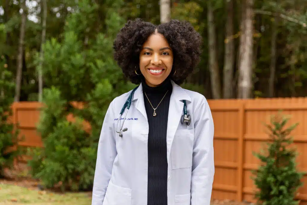 Photo of Marcia-Gail Davis in her labcoat